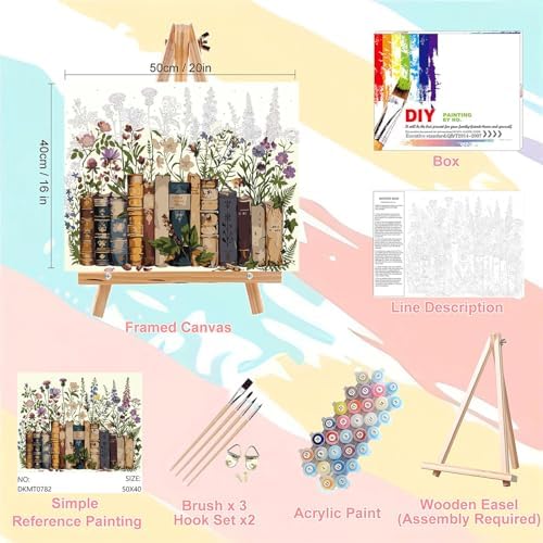 Book Paint by Numbers for Adults with Framed Canvas - with Wooden Easel