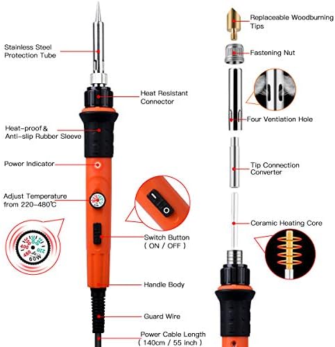 Preciva 31Pcs Wood Burning Kit, Professional Wood Burning Tool, 482°F~1382°F Adjustable Temperature Woodburning Pyrography Pen DIY Creative Tools for Embossing/Carving/Soldering