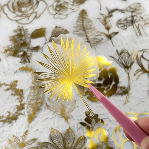 50PCS Boughs and Flowers Stickers Aesthetic PET Stickers Gold Stamp Decal Waterproof Decorative Decals for Scrapbook DIY Crafts Album Bullet Journal Planner Water Bottles Laptop Phone (Gold Stamp-C)