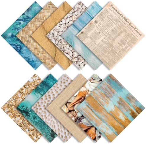 Beach Shell Scrapbooking Paper Pad , 6inch 24 Sheets Sea Aesthetic Patterned Decorative for DIY Art Crafts Collage Journals Decoupage Wrapping Folded Supplies Gift Cards Photo Album