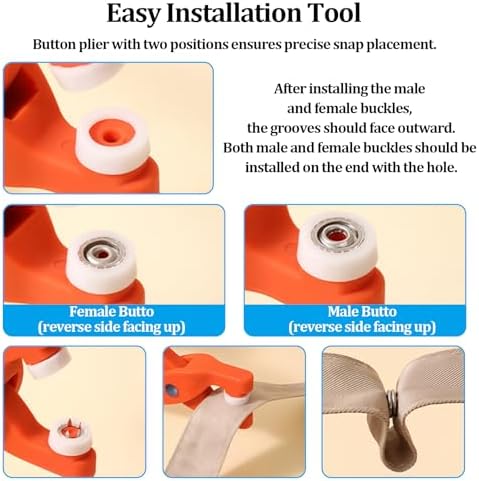 Snap Button Kit, 200 Sets 0.37'' Metal Snap Buttons with Fastener Pliers Press Tool and Box, No Sewing Rust Proof DIY Press Studs Button Fix Tools Perfect for DIY Crafts Clothes Hats