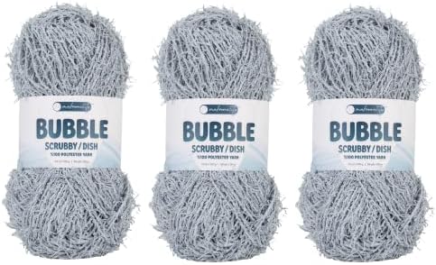 Makromecity Bubble Scrubby Yarn - 100% Premium Polyester Yarn for Crocheting and Knitting - 3.5 Oz (100g), 98 Yds (90m) - Ideal for Dishcloths, Crafting & Bath Washcloths (Light Grey, 3 Skeins)