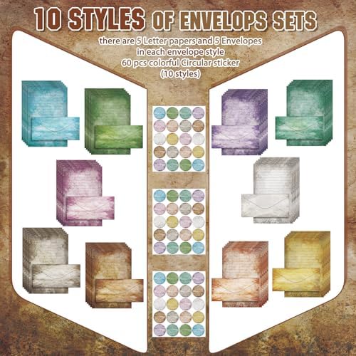 TaoBary 160 Pcs Vintage Colors Stationery Paper and Envelopes Set