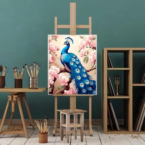 Natuyalo Paint by Number for Adults Beginners, Peacock Paint by Numbers Kits on Canvas, Animals Acrylic Painting Kits Adults' Paint-by-Number Kits for Home Wall Decor 16x20 inch