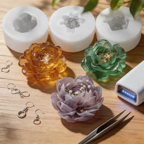 3Pcs 3D Jasmine Peony Flower Silicone Molds for Candle & Soap DIY Craft
