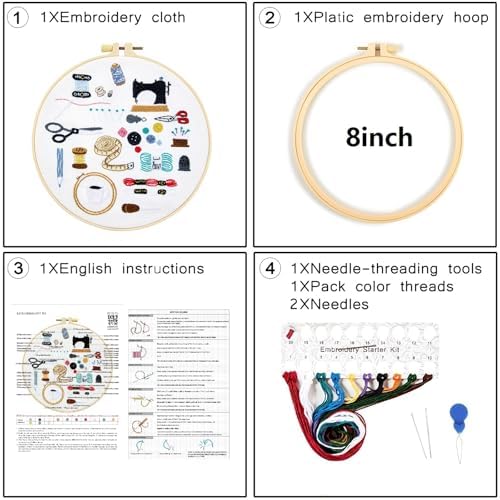 Crafmanoe Hand Embroidery Kits for Beginners Adults, Crewel Embroidery DIY Kits, Stamped Cross Stitch Kits for Beginners Adults Craft Kits for Women, Entire Set of Embroidery Supplies & Video Tutorial