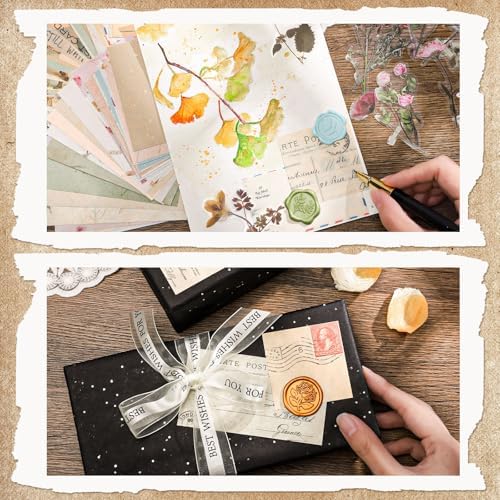445 Pcs Vintage Scrapbook Paper with Floral Stickers for Junk Journal | Delicate Decorative Craft Paper Multi-Size Scrapbook Paper for Journaling Supplies, DIY Collage Art, Vintage Crafts