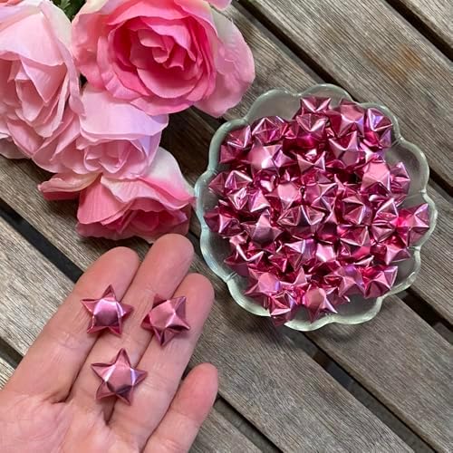 500-Strips Pink Foil Paper Strips for Making Origami Stars, Lucky Stars, Puff Star. Reflective Mirror Shiny Paper Strips, 0.5 x 11 inch. (Pink Foil, 500)