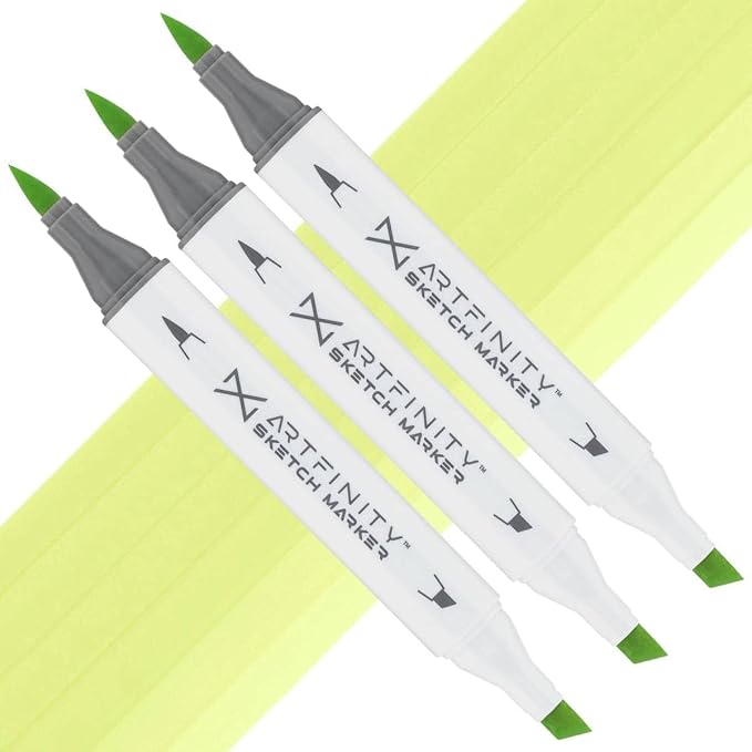 Artfinity Sketch Markers - Set of 3 - Anise YG1-2, Vibrant, Professional, Dye-Based Alcohol Markers for Artists, Drawing, Travel, & More
