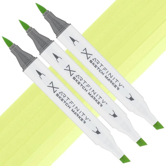 Artfinity Sketch Markers - Set of 3 - Anise YG1-2, Vibrant, Professional, Dye-Based Alcohol Markers for Artists, Drawing, Travel, & More