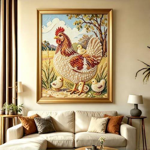 Pearl Diamond Painting Kits for Adults,3D Diamond Art for Chicken 12×16 in