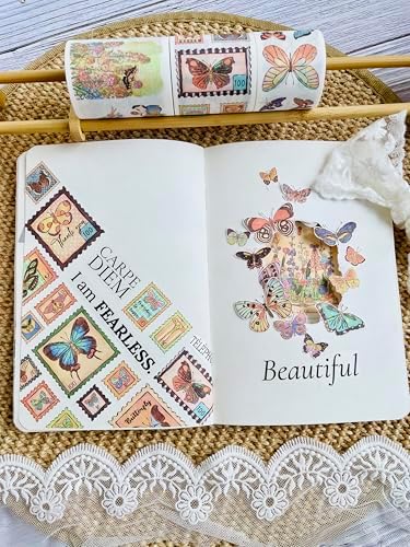 WT Stamped Wings Washi Tape Sticker Set – 3 Rolls Decorative Butterfly & Wing Washi Sticker Tape, Vintage Adhesive Tape for Journaling, Scrapbooking, Planner, DIY Crafts & Wrapping (40mm, 50mm, 60mm)