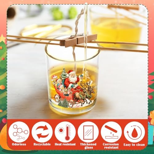 Ziliny 10 Pcs Vintage Christmas Glass Candle Jars Empty Containers Bulk 7 oz Glass Jars with Cork Lids Tins for Christmas Holiday Candle Making Storing Biscuits Tea Party Favors