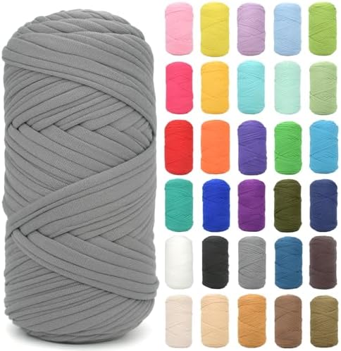 Tshirt Yarn for Crocheting,Grey T Shirt Chunky Elastic Fabric Thick T-Shirt Crochet Yarn for Beginners Crocheting Hand Knitting Bag/Basket/Coasters/DIY Crafts/Home Decor 200G(Grey
