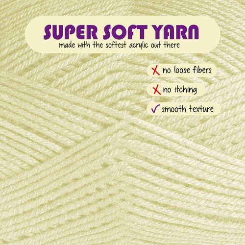 Acrylic Yarn for Crocheting & Knitting – Soft Crochet Yarn for Crocheting, 3 Pack of 370 Yards, Perfect for Crafts & Amigurumi, Medium Worsted Weight 4, Light Yellow