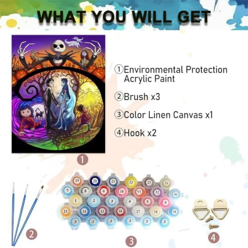 Paint by Numbers Kit for Adults,Jack and Sally Paint by Number 12x16 inch