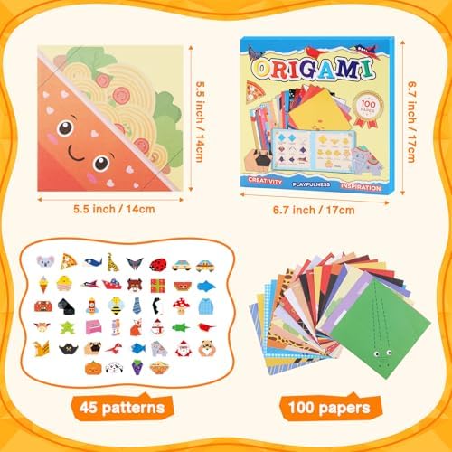 Sawnfay Origami Kit for Kids Ages 5-8 8-12 | 100 Origami Papers with 45 Patterns, Crafts for Kids with Guiding Book, DIY Art Craft Kits Gift