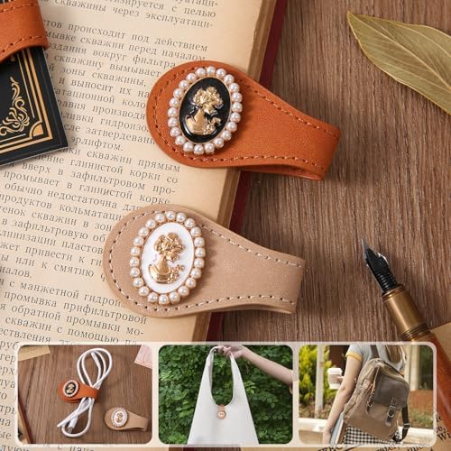 2PCS Vintage Magnetic Leather Bookmark, Leather Magnetic Bookmarks for Women, Magnetic PU Bookmarks Clip Book Accessories, Gold Portrait