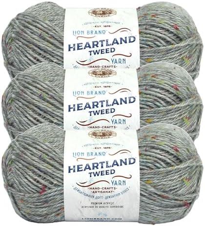 Lion Brand Yarn, Heartland Crochet Yarn, Mount Rainier Tweed, Gray, 3 Pack