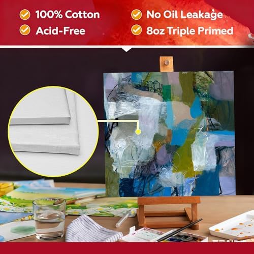 Stretched Canvas for Painting,10Pack 8X8 Inch Stretched White Blank Canvas,8 Oz Triple Primed 5/8" Profile Stretched Canvases,100% Cotton,Canvas for Painting, for Acrylics, Oils
