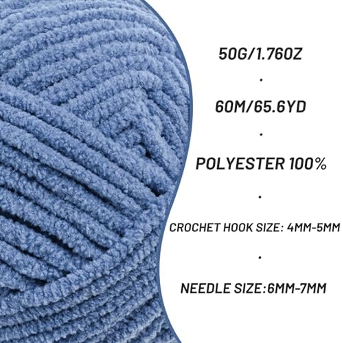 Plush Chenille Chunky Crochet Yarn - Baby Yarn for Crocheting Soft - Velvet Yarns Knitting for Blankets Crafts - Fluffy Amigurumi Yarns 50g / 65.6yd (Navy Blue)