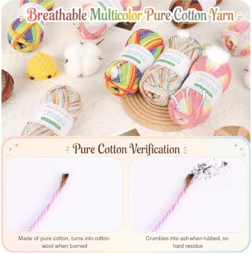Katech 1OO% Variegated Cotton Yarn for Crocheting-2 Sport Weight Baby Yarns