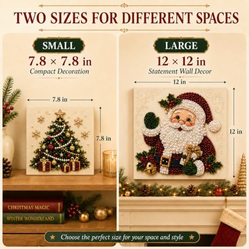 LJSCQF DIY Christmas Pearl Diamond Painting Art Kit with Frame, Home Wall Decor Art Craft Kit, Holiday Christmas Wall Decor, Handmade Home Decoration Gift (Santa Claus B, 12x12in)