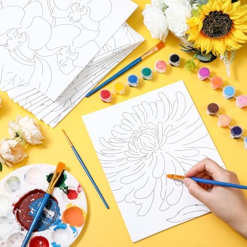 Tinlade 24 Pcs Pre Drawn Canvas for Painting Stretched,Abstract Flower