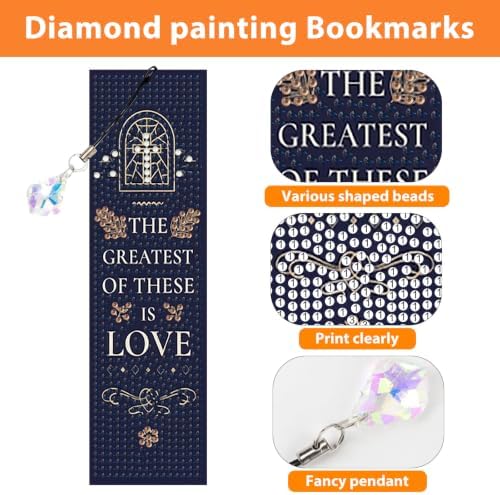 Mandun 4 Pcs Inspirational Diamond Painting Bookmark Kits, Special Shaped Diamond Art Bookmarks with Pendant, DIY Inspirational Diamond Art Bookmarks with Tassels Crafts Gifts Supplies