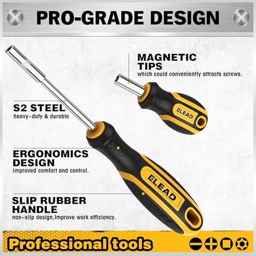 26-Piece Magnetic Security Torx Screwdriver Bit Set - 1/4 inch Magnetic Bit Driver, T5-T40, Ergonomic Cushion Grip 95mm & 210mm Handles, Torx, Square, Phillips, Slotted Bits