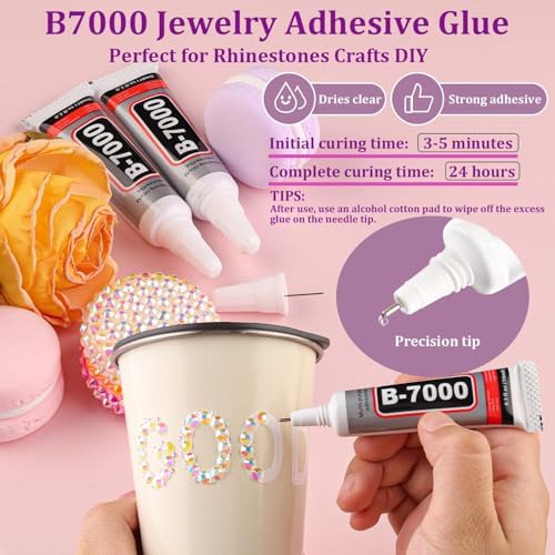 Resin Rhinestones for Crafting with 3Pcs 10ml B7000 Jewelry Glue, 1 Box Transparent AB Flatback Gems Crystals Diamond for Bedazzling Crafts DIY Nail Art Makeup, Gems for Clothing Tumblers Shoes