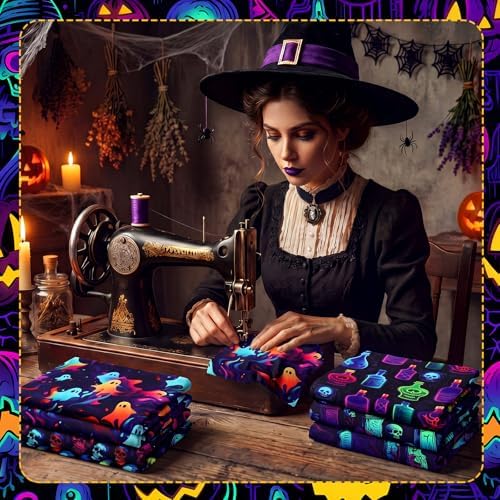 HunnmingRe 20 Pcs 10''x10'' Neon Spooky Halloween Quilting Fabric Squares