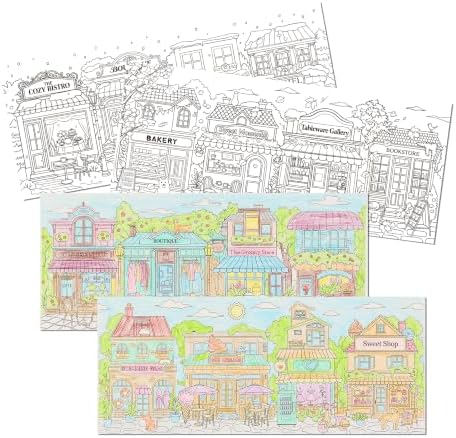 Birthday Coloring Cards, 4 Unique Blank Greeting Card Set with Streetscape, Season&Storefront, DIY Art Craft for Kids, Adults, Holiday Gift Ideas for Mom, Friends, Thank You&Greeting Card Collection