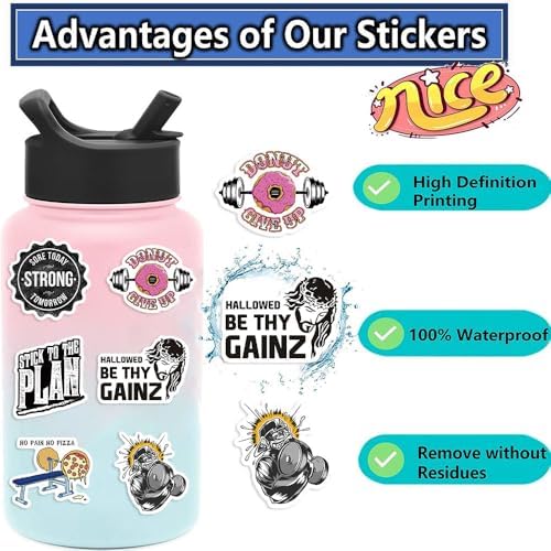 Inspirational Fitness Stickers Bulk for Adults, 50 Pcs Cool Weightlifting Stickers for Water Bottles, Positive Affirmation Workout Sticker Pack for Computer Laptop Phone Case Luggage