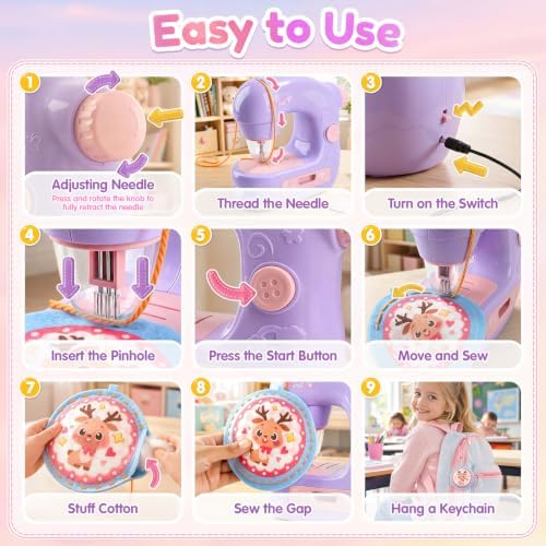 WeeHomm Kids Sewing Machine Toy Beginners Kit, Craft Gift for Girls 4-12