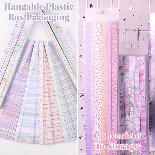 1200Pcs Colorful Origami Star Paper Strips 24 Patterns Double-sided Spring Pattern Lucky Star Paper Strips for DIY Handcrafts School Teaching