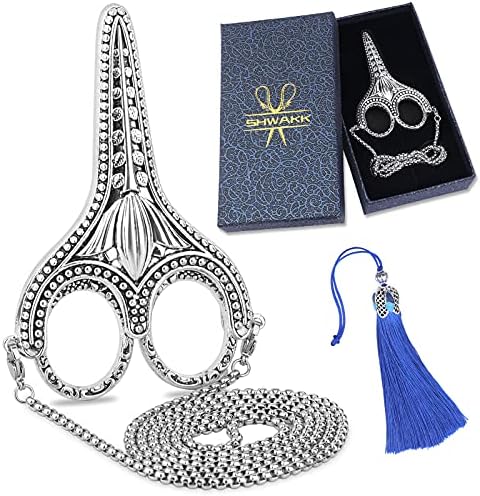 SHWAKK Embroidery Scissors, Stainless Steel Sharp Tip Retro Scissors