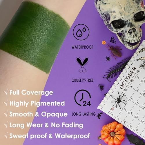 SUNNYVALE Halloween Wicked Witch Green Face Body Paint Stick Cream, Dark Green Eye Black Football for Sport Accessories, Hypoallergenic Grease Foundation Cosplay Hulk Camo Hunting Painting Makeup