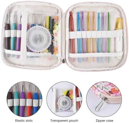 Crochet Hook Case,Portable Zipper Storage Organizer Bag for Crochet Hooks, Knitting Needles, Project & Sewing Supplies, Lightweight,Easy to Hold (No Accessories Included).Beige Butterfly