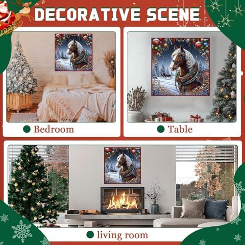 WNPOKN Christmas Horse Diamond Art Kits for Adults 14 x 14inch