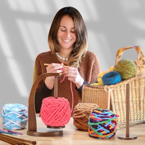 Yarn Holder for Crocheting with Magnetic Yarn Spinner-Dark Brown-Enlarged