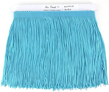 10 Yards of 4" Long Chainette Fringe Thread Yarn Tassel Trim Braid Fringe for Crafts Sewing and Decor-Sky Blue