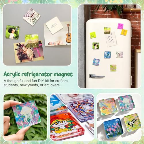 25 Pcs DIY Acrylic Fridge Magnet Kit Square Fridge Magnet Craft Set with Adhesive Backing Make Your Own Magnet Kit for Photo Office Classroom Cabinets Kitchen 2 Inch DTBX- (Square)