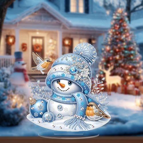 Christmas Diamond Art Kits for Adults,Snowman with Robins Diamond Painting