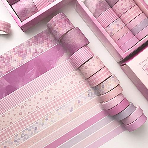 CooBigo Washi Tape Set, 12 Rolls 4 Size Decorative Masking Washi Tapes for Craft, Scrapbook, DIY, Planners, Gift Wrapping (Cherry Blossom Party)