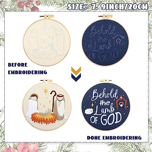 Tigeen 5 Sets Christian Nativity Scene Embroidery Kits for Starter Beginners Adult Jesus Cross Stitch Embroidery Kit Christian DIY Crafts Ornament with Instruction Hoop Needle Thread Needle Threader