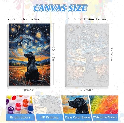 KEYIFA Paint by Numbers for Adults on Framed Canvas - with Wooden Easel, Starry Sky Painting by Number Kit for Beginners, DIY Labrador Acrylic Paint-by-Number Kits for Home Wall Decor (8x12 inch)