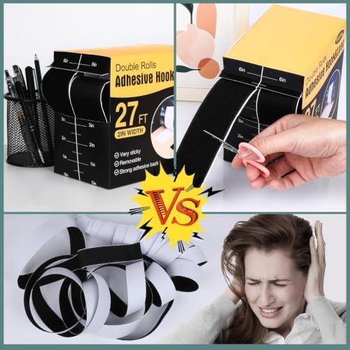 Navona 27Ft x 2 Inch Heavy Duty Hook and Loop Strips with Adhesive, Black