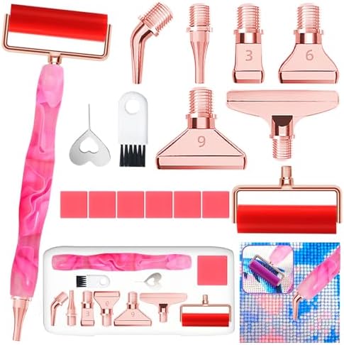 Huanlys Diamond Art Pens Tools Diamond Painting Accessories Kits with Screw Steel Rose Gold Metal Tip Nibs Placers Roller Tool Accessories (Pink Gold)