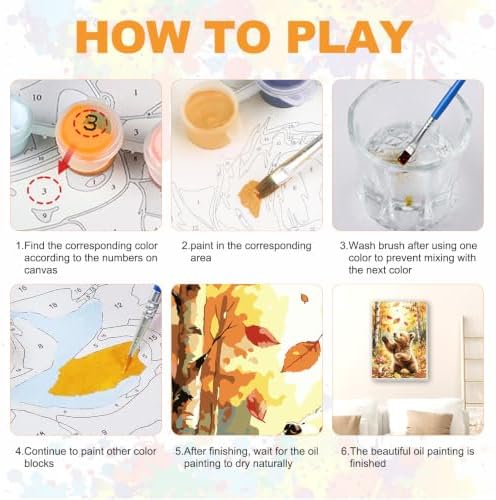 SENQAO Bear Paint by Numbers Kit for Adults Beginner, Fall Forest Adult Paint by Number Kits on Canvas, DIY Acrylic Oil Easy Painting by Numbers for Home Wall Decor 8X12 inch